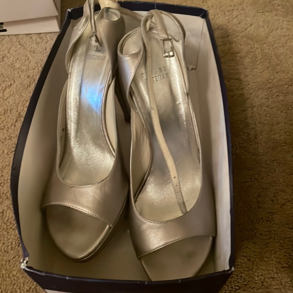 Stuart Weitzman Ankle Strap Open Silver Pumps - image 1